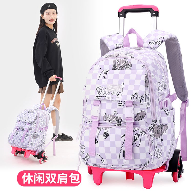 Natural Fish New Grade 2 To 6 Stair Climbing Rod Schoolbag Girl Junior High School Large Capacity Removable One-Piece Hair - Image 3