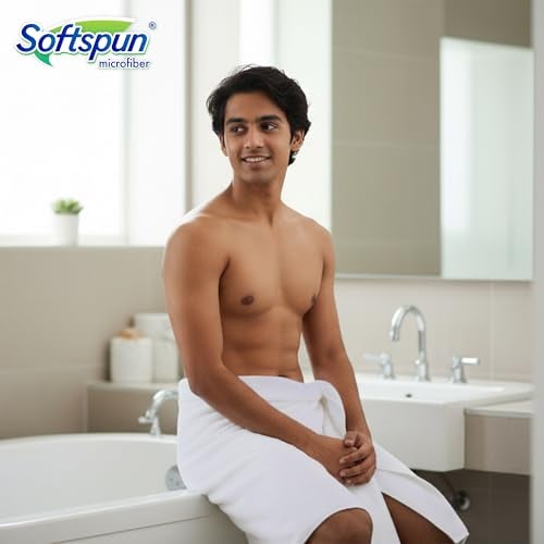 SOFTSPUN Microfiber Bath & Hair, Care Towel Set of 1 Piece, 70x140 Cms (White). Super Soft & Comfortable, Quick Drying, Ultra Absorbent in Large Size. - Image 5