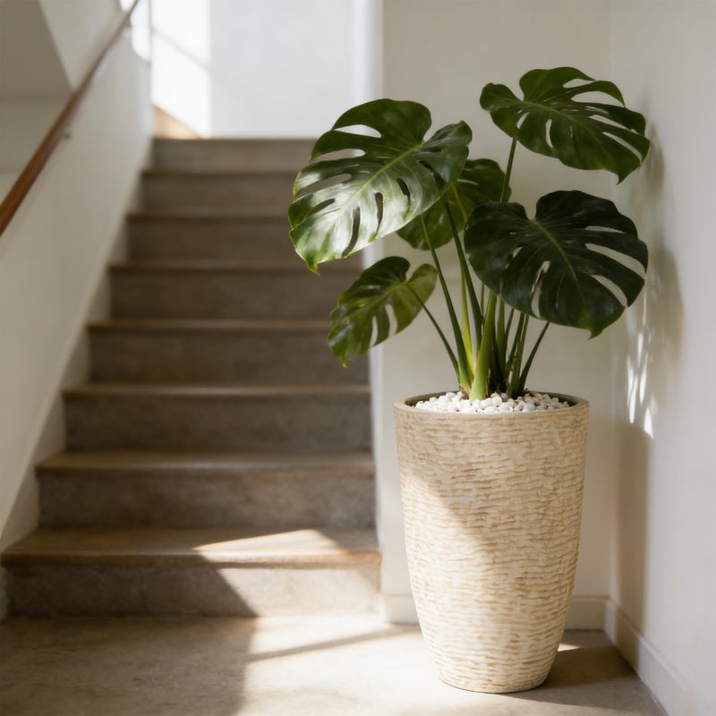 Worth 9 Gallon Tall Round Planters Set of 2-14" Dia x 21" H Stone Finish Flower Pots Indoor Decorative Container Garden Patio Unbreakable Beige - Image 3