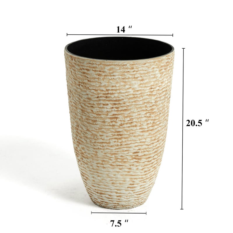 Worth 9 Gallon Tall Round Planters Set of 2-14" Dia x 21" H Stone Finish Flower Pots Indoor Decorative Container Garden Patio Unbreakable Beige - Image 5