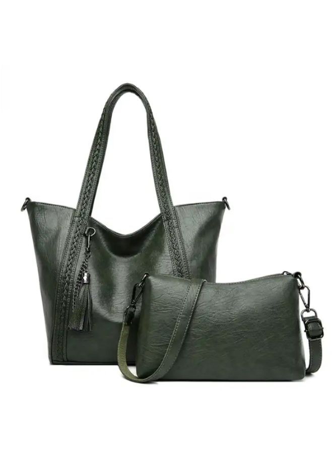 Women Tote Bag PU Leather Shoulder Bags Fashion Bags Large Capacity Handbags with Adjustable Shoulder Strap, Green - Image 1