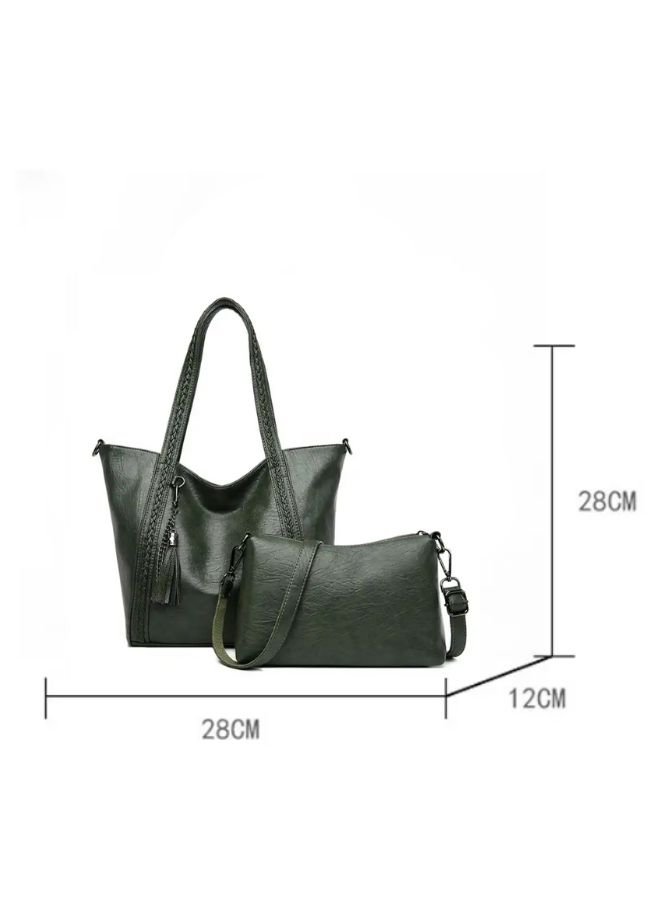 Women Tote Bag PU Leather Shoulder Bags Fashion Bags Large Capacity Handbags with Adjustable Shoulder Strap, Green - Image 2