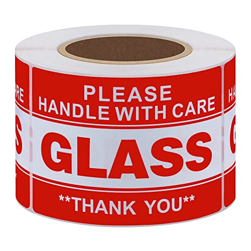 HYBSK 2x3 inch Handle with Care Thank You Glass Stickers Adhesive Label 300 Per Roll (2x3 inch) - Image 1
