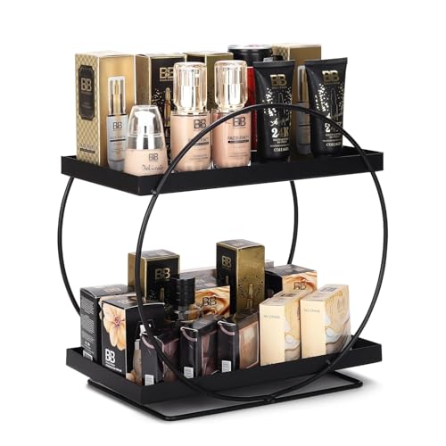 Cri8Hub Round 2-Tier Kit-chen Storage Rack, Metal Spice Organizer Shelf, Kit-chen Pantry Storage Organizer | MultiPurpose Storage Organizer | Kit.chen Racks | Kit-chen Organizer, Black - Image 1