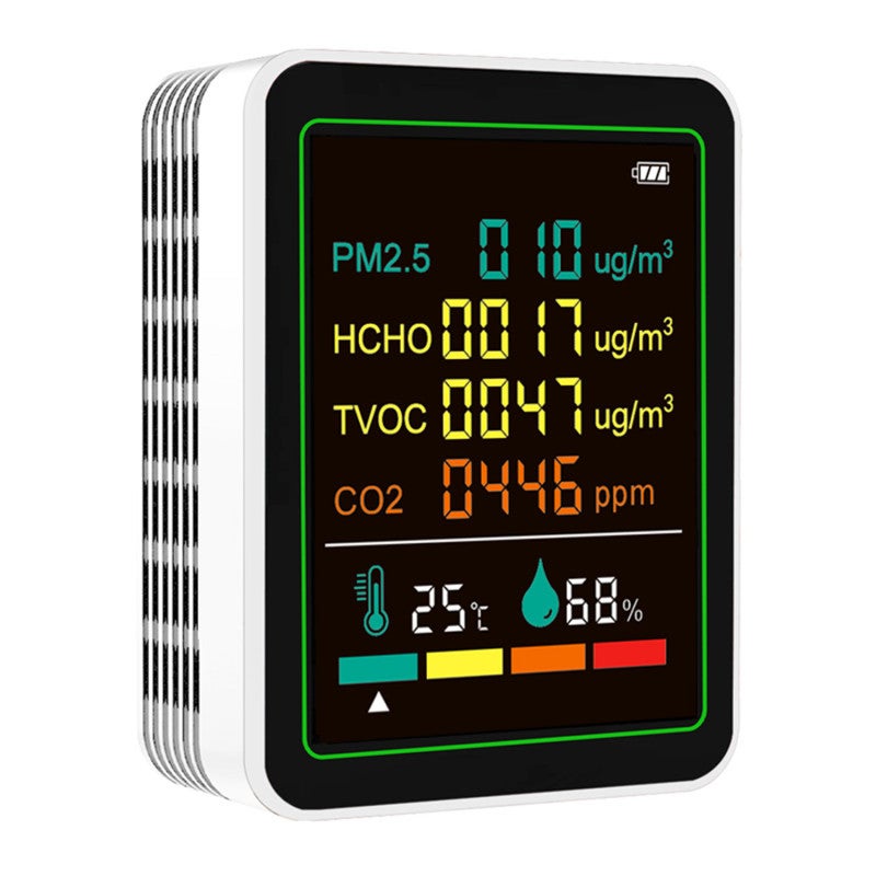 Air Quality Monitor: 6-In-One High-Precision Sensor - 2.8-Inch HD Color Display, 15-Hour Battery Life Rechargeable Monitor for Indoor Home & Office Use - Image 3