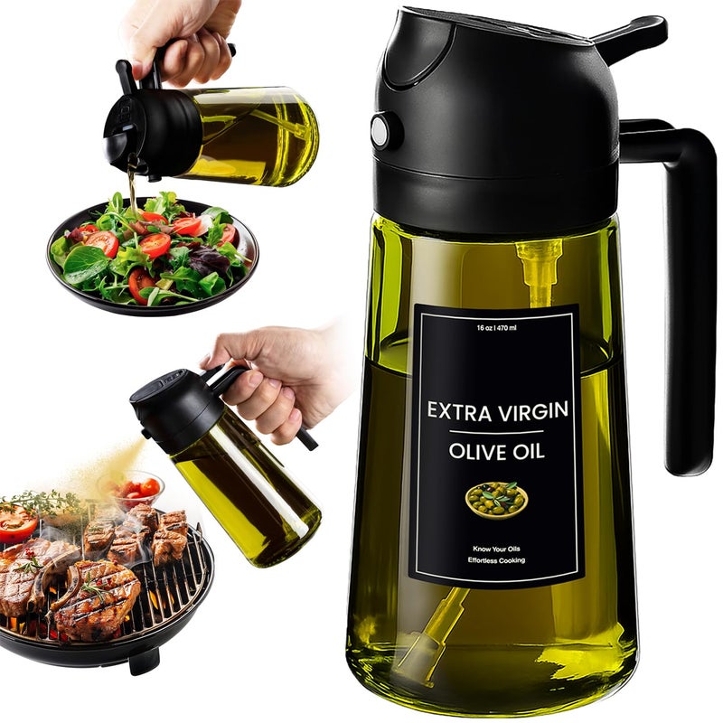 CXINYI 16oz470ml Olive Oil Dispenser for Kitchen with Stickers 2 in 1 Olive Oil Sprayer for Cooking Air Fryer and Salad Black LightProof Kitchen Gadget