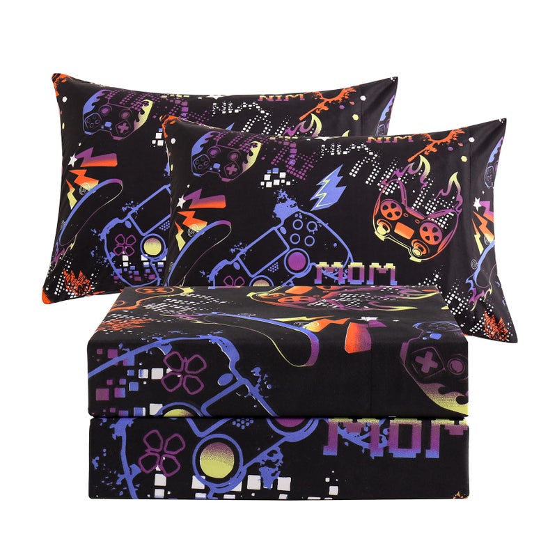 جي اس دي ورقة ألعاب أسود jsd مجموعة كاملة الحجم 4 قطعة ناعمة أطفال مطبوعة من الألياف الدقيقة الجيب العميق - Image 1