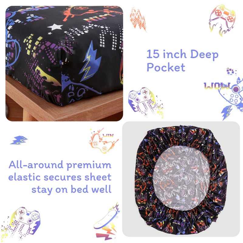 جي اس دي ورقة ألعاب أسود jsd مجموعة كاملة الحجم 4 قطعة ناعمة أطفال مطبوعة من الألياف الدقيقة الجيب العميق - Image 3