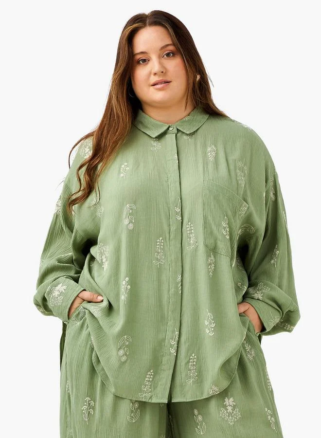 Ulla Popken Plus Size Ulla Popken Embroidered Shirt