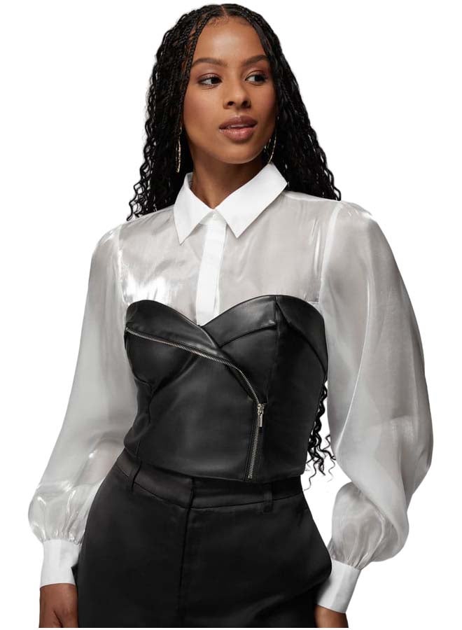 bebe Symmetric Zipper Vegan Leather Corset - Image 1