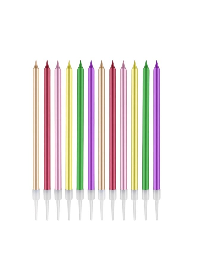 12 Count Birthday Candles Electroplate Birthday Candles Set Long Thin Cake Candles Slow Burning Candles for Birthday, Wedding, Lucky Party Decoration - Image 1