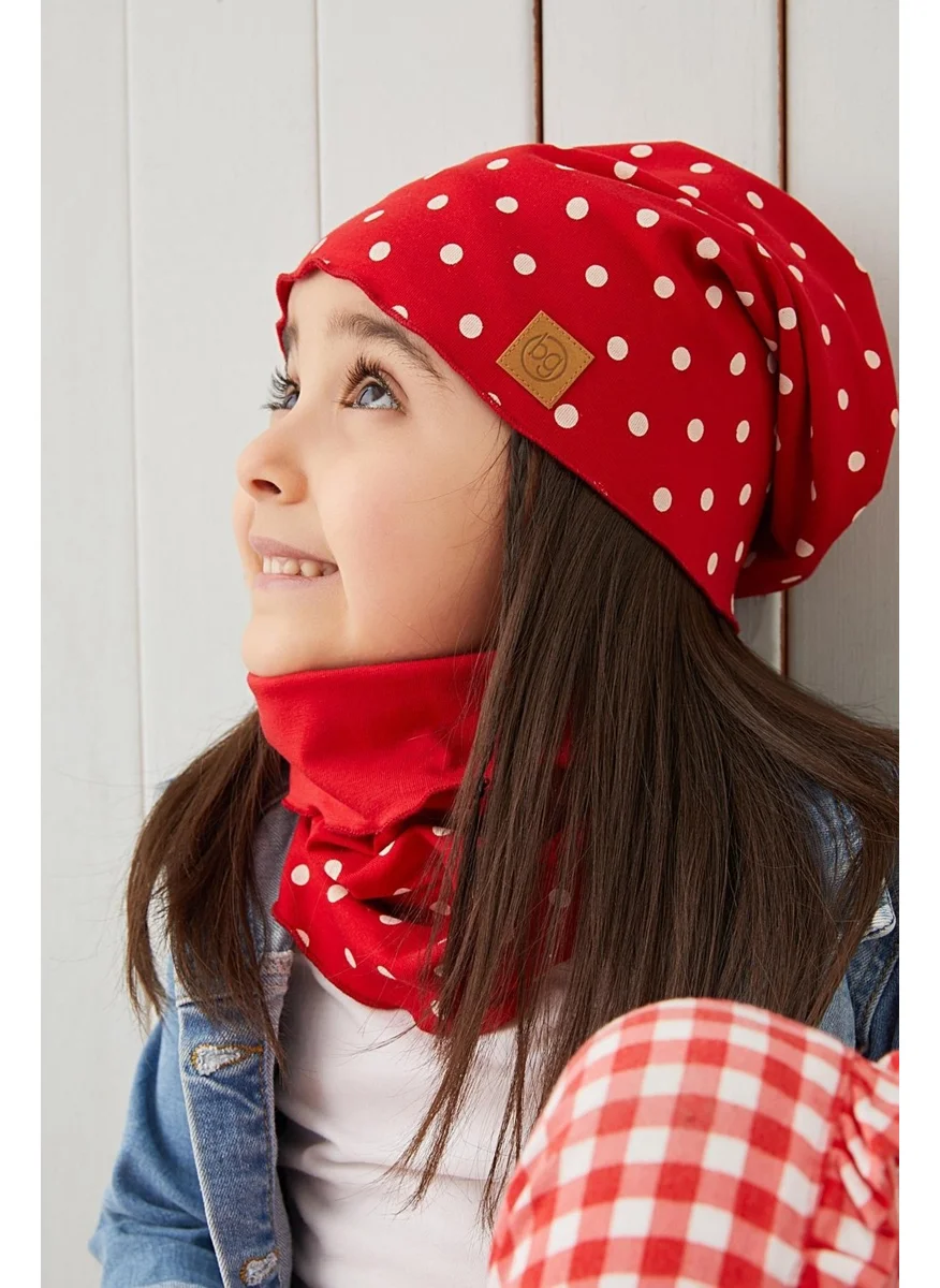 Babygiz Red White Baby Girl Beanie Neck Collar Set Soft 100% Cotton Combed Cotton Trend Series