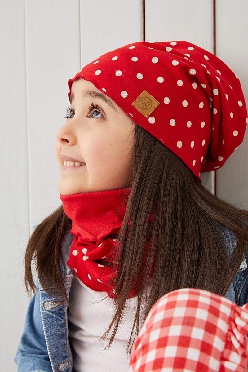 Red White Baby Girl Beanie Neck Collar Set Soft 100% Cotton Combed Cotton Trend Series