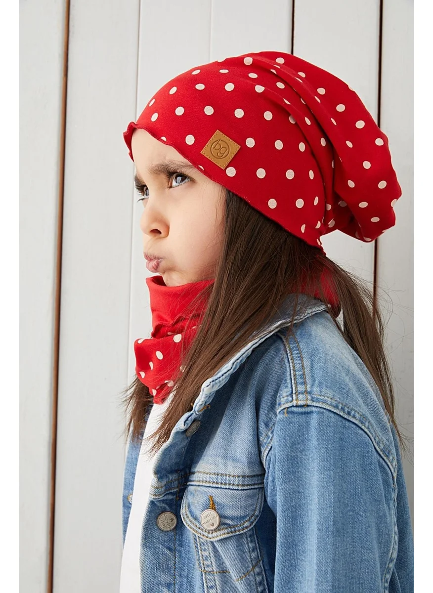 Babygiz Red White Baby Girl Beanie Neck Collar Set Soft 100% Cotton Combed Cotton Trend Series