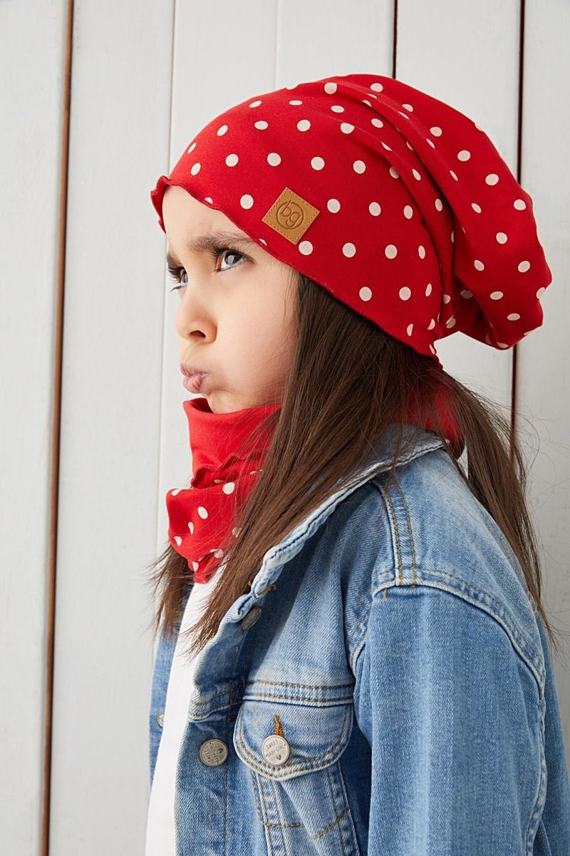 Red White Baby Girl Beanie Neck Collar Set Soft 100% Cotton Combed Cotton Trend Series