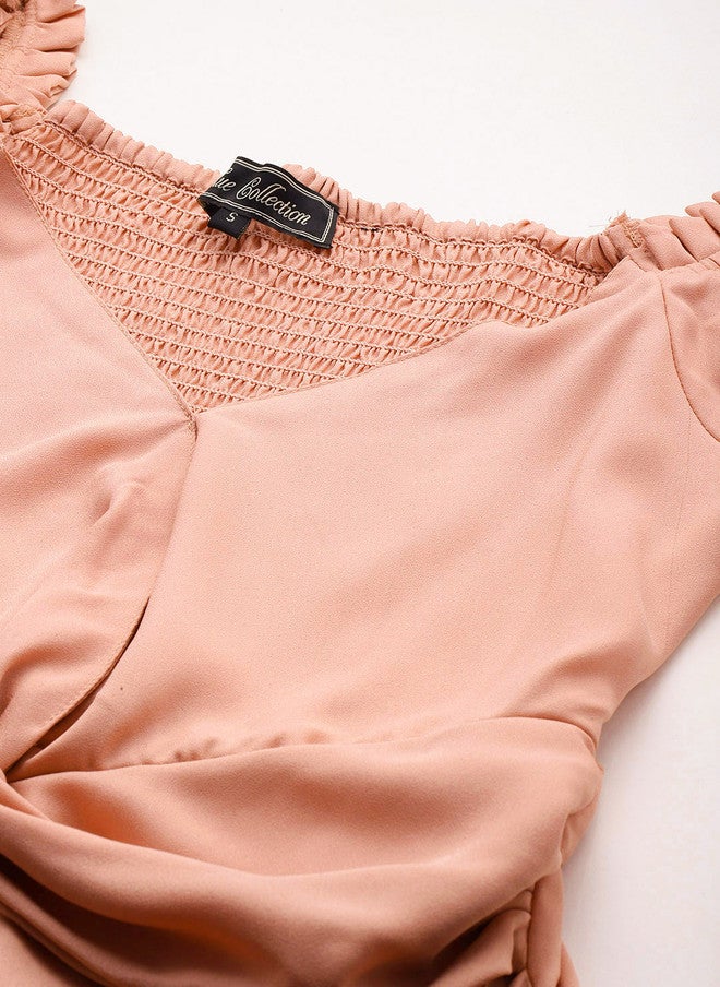 Rue Collection Peach Puff Sleeve Mini Dress for Women - Image 2