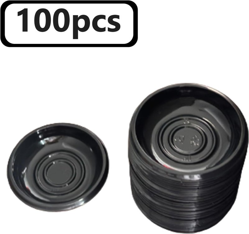 Xanadued 100 Pcs Plastic Disposable Sauce Dishes Dipping Soy Sauce Seasoning Plate Bowls Mini Condiment Appetizer Tray for Sushi Soy Mustard Vinegar Ketchup BBQ Black Circular - Image 3