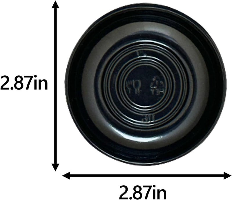 Xanadued 100 Pcs Plastic Disposable Sauce Dishes Dipping Soy Sauce Seasoning Plate Bowls Mini Condiment Appetizer Tray for Sushi Soy Mustard Vinegar Ketchup BBQ Black Circular - Image 2
