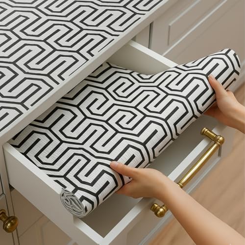 SUBETE Anti-Slip Waterproof Kitchen Drawer Liner | Non-Adhesive Shelf & Cabinet Mats | Anti-Skid Liner for Wardrobe, Cupboard, and Fridge | 45 cm x 300 cm (White Maze Pattern) - Image 1