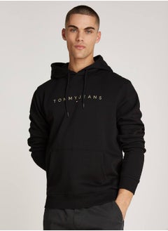 TOMMY JEANS Men's Regular Fit Linear Hoodie , Black - Cotton  - Image 1