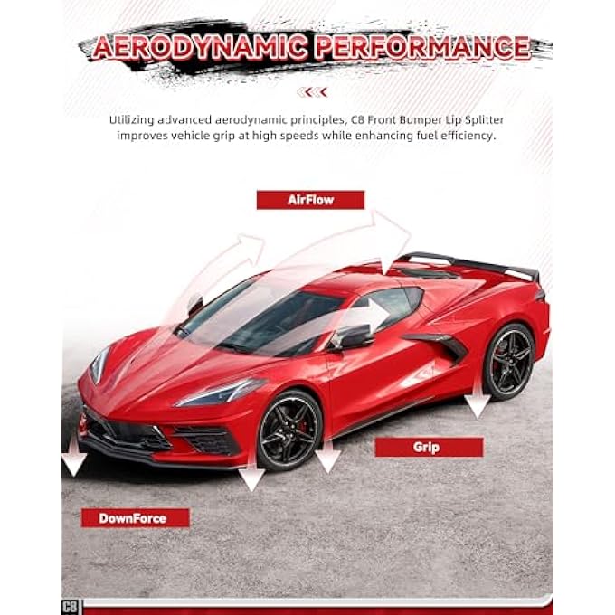 etesan Carbon Fiber Painted C8 Front Splitter Fit for Corvette C8 Stingray Z51 2020-2025 ABS Front Bumper Lip Splitter Replacement Kit OEM #84869770 3PCS - Image 5