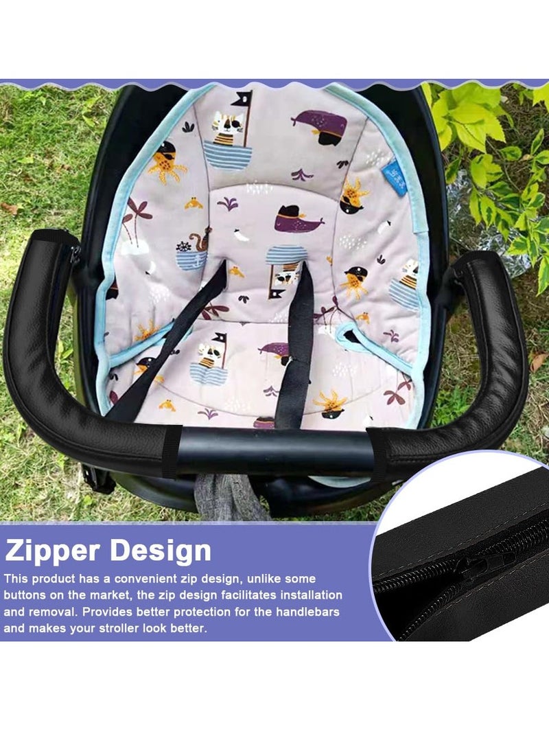 دايتويز قطعتان من مقبض عربة الأطفال غطاء مقبض عربة الأطفال غطاء مقبض عربة الأطفال العالمي مقبض عربة الأطفال من جلد البولي يوريثان مع سحاب للحماية من الغبار - Image 3