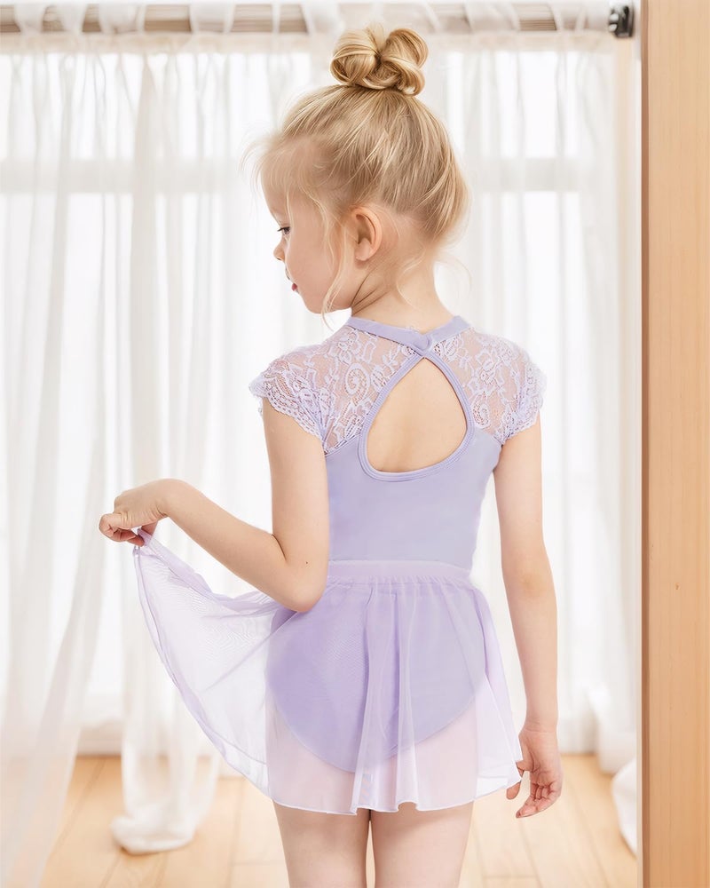 Gogokids Ballet Leotards for Girls Dance Leotards Toddler Hollow Back Lace Dance Dress with Removable Skirt Combo, Purple(120/4-5T) - Image 2