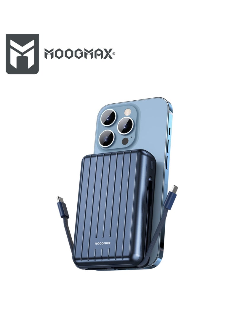 MOOGMAX MX219 MOOGMAX (PRONE) Trunk Series Retro 20000mAh Magnetic Wireless Power Bank – 4-in-1 Super Fast Charger with Built-in Cables Provides Extended Battery Life For Your Smartphone, Tablet, and Other USB-Powered Devices—Ideal For Heavy Users and Travelers (BLUE). - Image 1