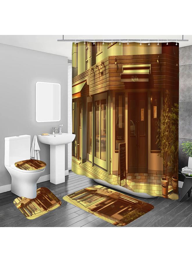 Bluejw A Generation Of Japanese Animation Scene Shower Curtain Four-piece Digital Printing Shower Curtain Mat Suit U-shaped Mat Wholesale - Image 1