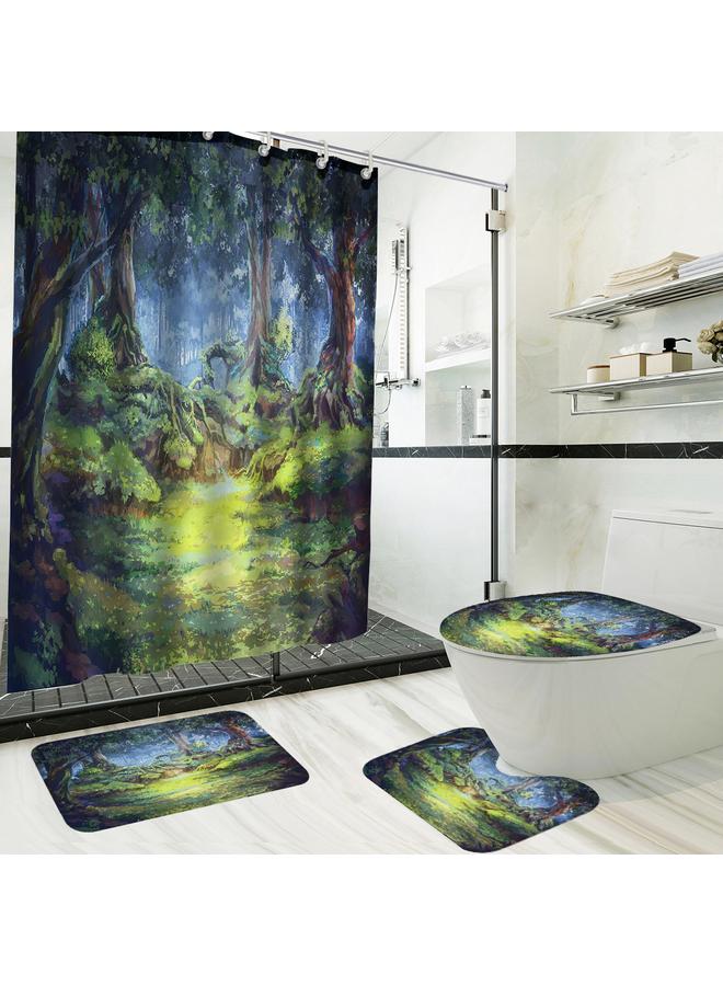 Bluejw A Generation Of Japanese Animation Scene Shower Curtain Four-piece Digital Printing Shower Curtain Mat Suit U-shaped Mat Wholesale - Image 2