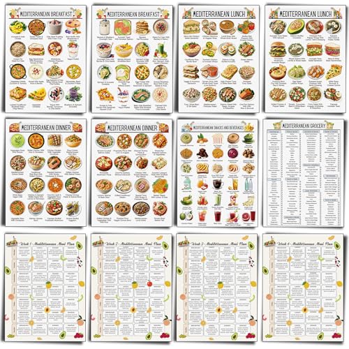 Sinload 12 Pcs Mediterranean Diet Food List Poster Diet Meal Plan Grocery Shopping List Health Food Guide for Kitchen Wall Decor - Image 1