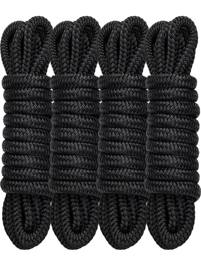 PropelTech 4 Pack 1/2" x 15’ Boat Dock Lines for Boat & Pontoon, Premium Marine- Grade Double Braided Nylon Dock Line, Pre-Spliced with a 12" Eyelet-Black,Boating Gifts for Men - Image 1