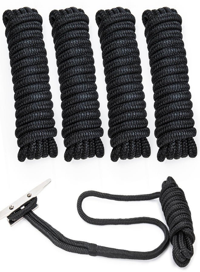 PropelTech 4 Pack 1/2" x 15’ Boat Dock Lines for Boat & Pontoon, Premium Marine- Grade Double Braided Nylon Dock Line, Pre-Spliced with a 12" Eyelet-Black,Boating Gifts for Men - Image 2