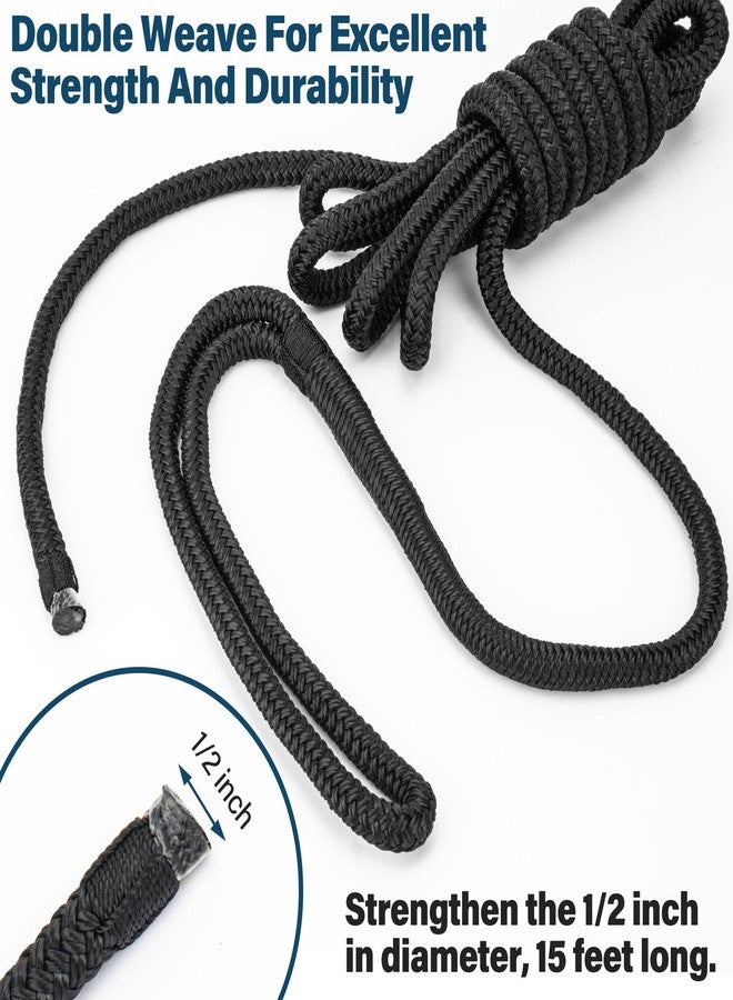PropelTech 4 Pack 1/2" x 15’ Boat Dock Lines for Boat & Pontoon, Premium Marine- Grade Double Braided Nylon Dock Line, Pre-Spliced with a 12" Eyelet-Black,Boating Gifts for Men - Image 5