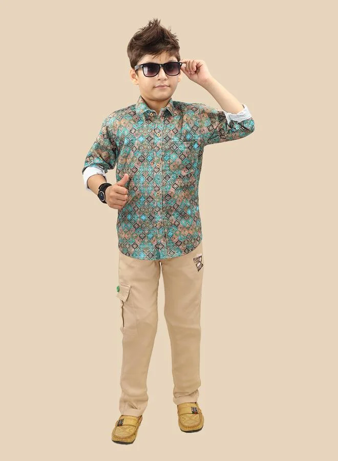 تي اس تريندس Ts Trends Printed Buttoned Shirt and Pant Set