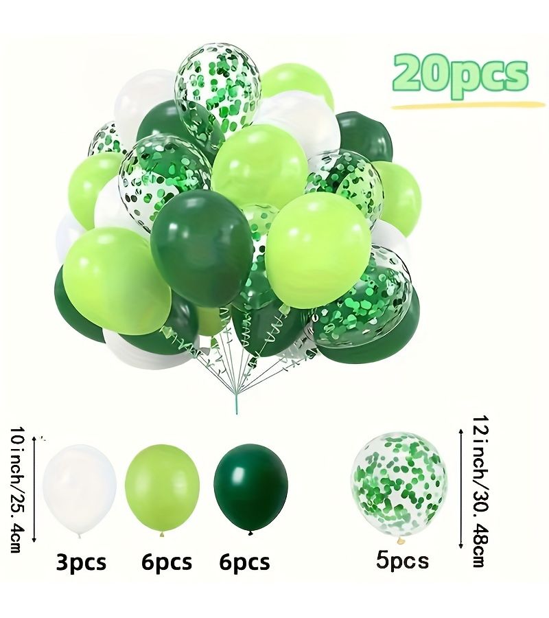 20pcs Green And White Balloon Kit Dark Green Light Green Party Balloons Confetti Latex Balloons For Birthday Shower Jungle Decoration Graduation Ceremony Festival Decoration Indoor And Outdoor Home Decoration - Image 3