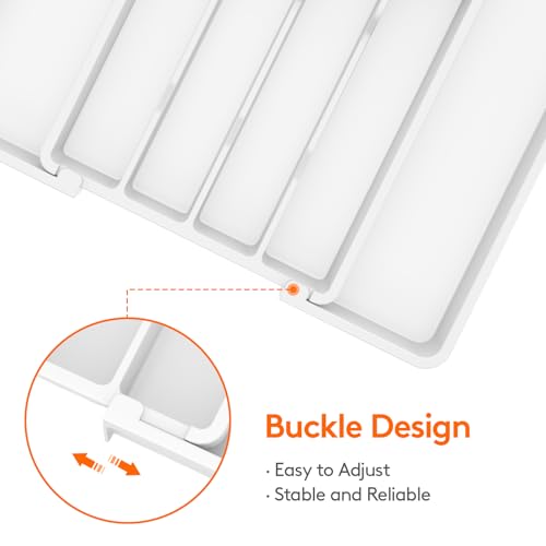 Lifewit Silverware Drawer Organizer, Expandable Utensil Tray for Kitchen, BPA Free Flatware and Cutlery Holder, Adjustable Plastic Storage for Spoons Forks Knives, 8.5-14 x 12", White - Image 5