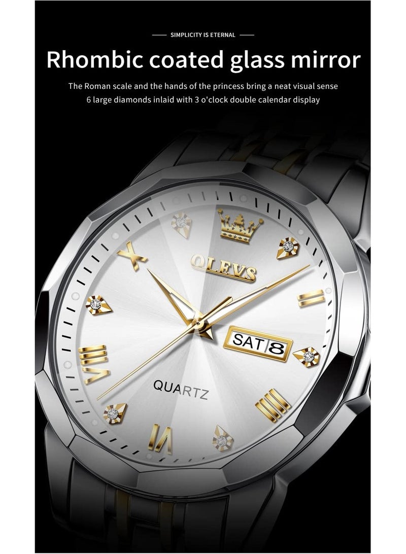 أوليفز ساعة يد فاخرة للرجال بحركة كوارتز من الفولاذ المقاوم للصدأ والماء، ومزودة بخاصية عرض التاريخ مضيئة بلونين - Image 2