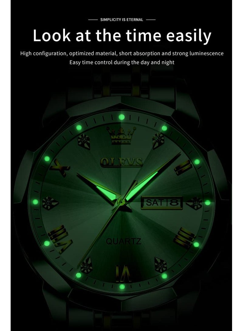 أوليفز ساعة يد فاخرة للرجال بحركة كوارتز من الفولاذ المقاوم للصدأ والماء، ومزودة بخاصية عرض التاريخ مضيئة بلونين - Image 4