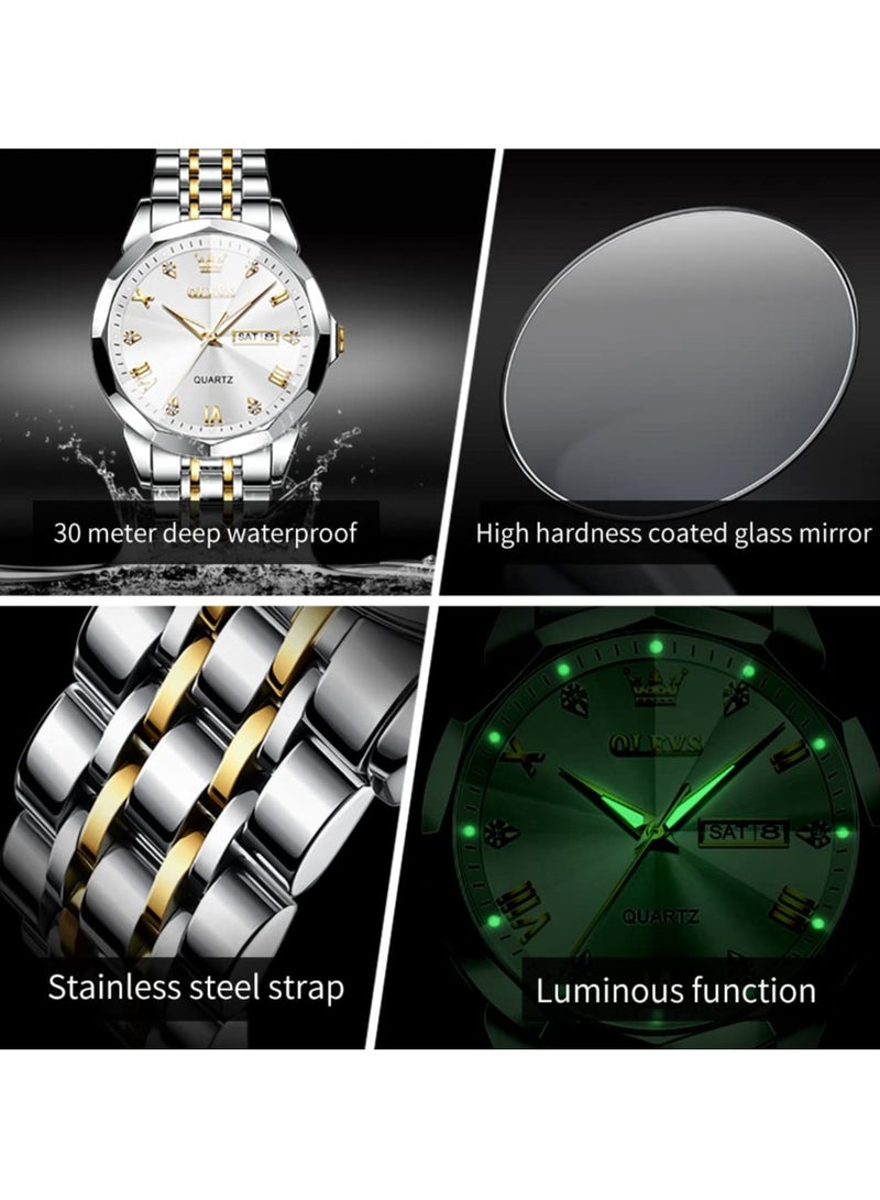 أوليفز ساعة يد فاخرة للرجال بحركة كوارتز من الفولاذ المقاوم للصدأ والماء، ومزودة بخاصية عرض التاريخ مضيئة بلونين - Image 5