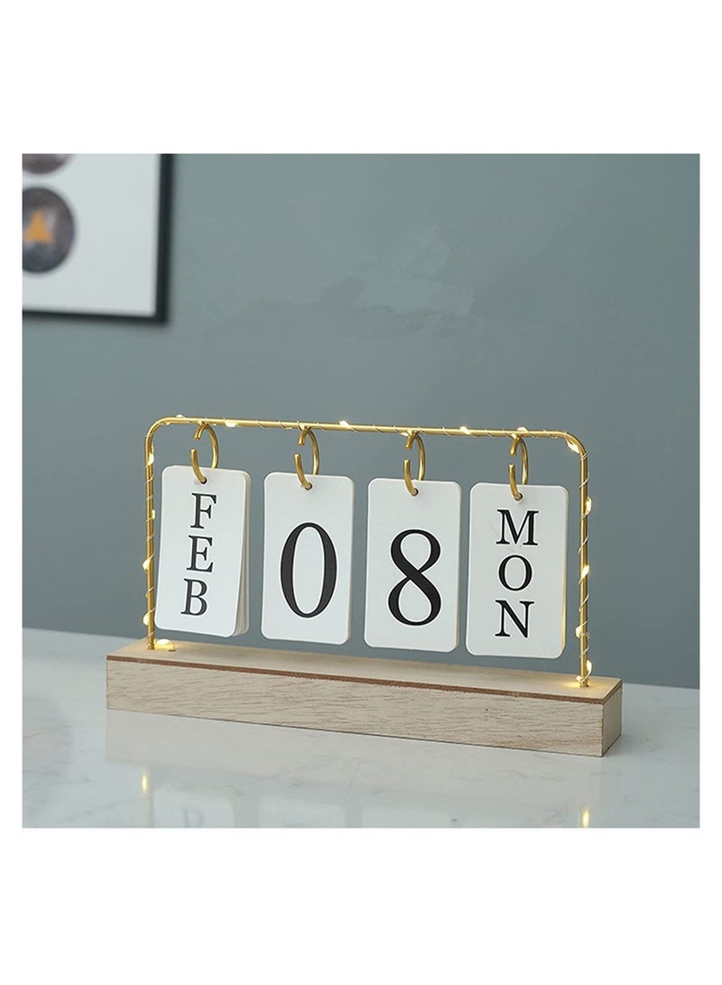 Y&D Flip Wooden Perpetual Calendar Metal Desk 2023 For Daily Office Home Decor Monthly Weekly Year Planner Standing Kitchen White color - Image 1