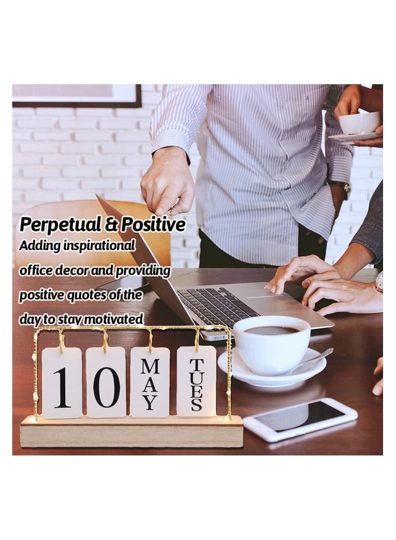 Y&D Flip Wooden Perpetual Calendar Metal Desk 2023 For Daily Office Home Decor Monthly Weekly Year Planner Standing Kitchen White color - Image 3