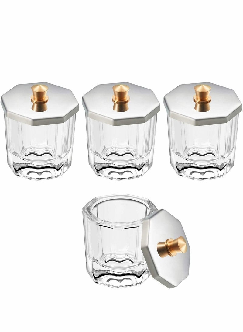 Excefore Acrylic Liquid Powder Dappen Dish Glass Crystal Cup with Stainless Steel Metal Lid Glassware Tool For Nail Art Manicure Care Tools (Pack of 4) - Image 1