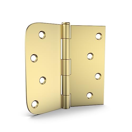 goldenwarm Pack of 3 4in Door Hinges Brushed Brass Gold Door Hinges Butt Hinges with Square & Round Corners, Interior Door Hardware - Image 1