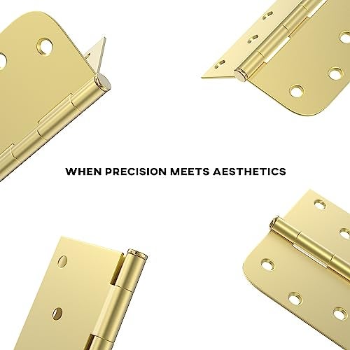 goldenwarm Pack of 3 4in Door Hinges Brushed Brass Gold Door Hinges Butt Hinges with Square & Round Corners, Interior Door Hardware - Image 5