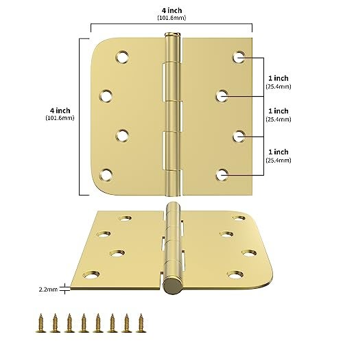 goldenwarm Pack of 3 4in Door Hinges Brushed Brass Gold Door Hinges Butt Hinges with Square & Round Corners, Interior Door Hardware - Image 2