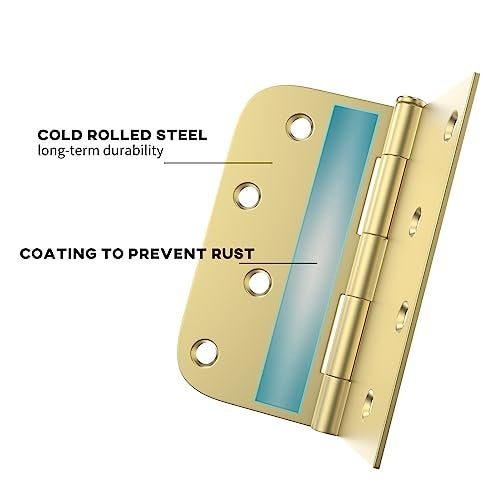 goldenwarm Pack of 3 4in Door Hinges Brushed Brass Gold Door Hinges Butt Hinges with Square & Round Corners, Interior Door Hardware - Image 3