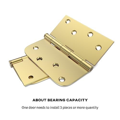 goldenwarm Pack of 3 4in Door Hinges Brushed Brass Gold Door Hinges Butt Hinges with Square & Round Corners, Interior Door Hardware - Image 4