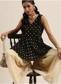 SASSAFRAS Foil Print Sleeveless Peplum Top by Styli  - Image 4
