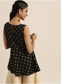 SASSAFRAS Foil Print Sleeveless Peplum Top by Styli  - Image 3